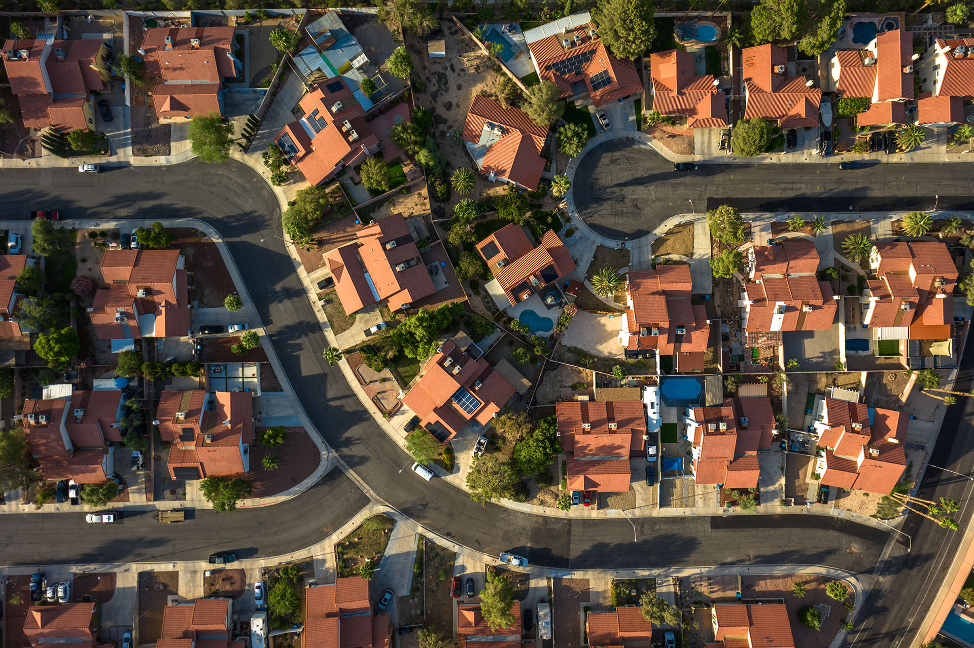 Aerial view of a residential neighborhood