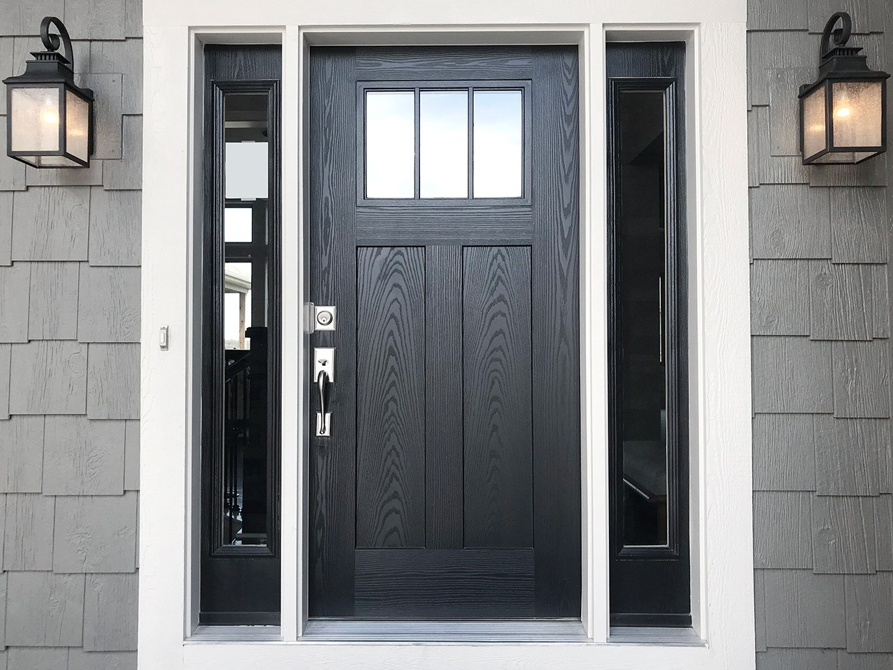 The front door of a home. home safety